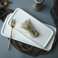 純白長方陶瓷平盤歐式面包盤蛋糕托盤甜品盤壽司刺身盤酒店展示盤