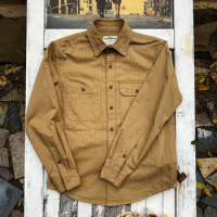 Tailor Brando American Retro Heavy Fishbone Pattern Tooling Shirt Men's Engineer Japanese Cotton Long-Sleeved Shirt