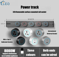 【L-E-O】32A Power Track Socket Switch Multi USB Type C LED Touch Track Moveable Flat Pin Universal Po