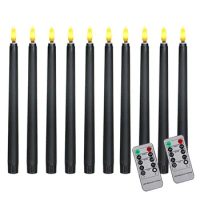 10 Pcs Black Flameless Taper Candles Battery Operated with 2 Remote Control LED Fake Candles Flickering Tapered Candles