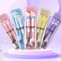 Lunch Box accessories Cute Cartoon Fork and Spoon Set Stainless Steel High-value Tableware set student tableware