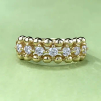 New S925 Pure Silver Gold Plated Ins Wind Bead Diamond Ring Ring Boutique Zircon Ring