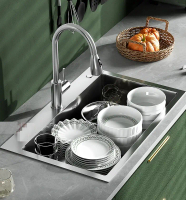 (VALENZA) Chậu rửa bát 1 hố  82x45cm sus304 kiểu mới thay chậu 2 hố cũ, bộ xiphong, rổ inox