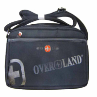 【OverLand】肩側包二層主袋可放平板保護套隨身物品肩背(可斜側背防水尼龍布+皮革)
