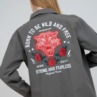 Houseofcuff Jaket Parka Wanita Abu Unisex Motif Strong n Fearless