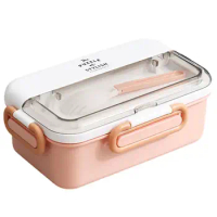 1 Set 900ml 304 Stainless Steel Lunch Box with Cutlery Slot Leak-Proof Hot Water to Heat Lunch Box for Office