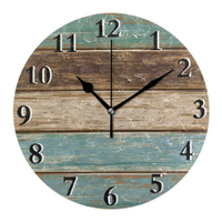 亞馬遜熱賣復古掛鐘 10寸北歐時尚大破舊木質時鐘 圓形簡約裝飾鐘