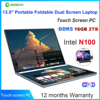 SZBOX DS135D Dual 13.5 Inch Touch screen Notebook Intel N100 DDR5 16GB SSD Dual Screen Display Desktop Laptop