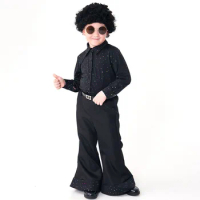 Boy 60s Disco Costume Vintage Rock Hippies Shirt Pants Wigs Glasses Outfit Halloween Purim Retro Cosplay Fancy Dress