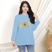 Kaos Oblong Oversize Lengan Panjang Wanita Sunflower/ Tshirt Bunga Matahari XL Biru