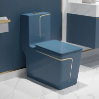 Wholesale sanitary wares one piece water closet rimless gold blue toilet bowl ceramic square bathroom wc toilet