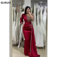 Luxurious Evening Gowns Prom Dress Mermaid Appliques Pleats Full Illusion Sleeves Crystal Evening Dress Formal Party Gowns