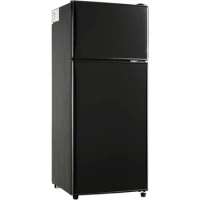 Compact Refrigerator Double Door Mini Fridge with Freezer, 3.5 CU FT Mini Refrigerator with 7 Level Adjustable Thermostat Office
