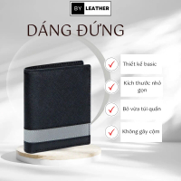 Ví Nam dáng đứng kẻ sọc da saffiano cao cấp Wallet có khóa kéo BY Leather