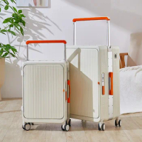Suitcase New Wide Trolley Cabin Aluminum Frame Trolley Suitcase Spinner Suitcase Personalized Front Opening Business 20 25 inch