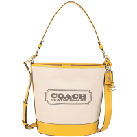 COACH Dakota 牛皮拼帆布寬口肩背水桶包(黃色)