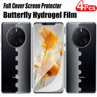 4PCS Screen Protector For Huawei Mate 60 Pro 50 40 30 Nova 11 10 9 8 Butterfly Hydrogel Film For Huawei P30 P50 P40 P60 Pro Film