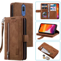 9 Cards Wallet Case for Huawei G10 Mate 10 Lite Phone Case Card Slot Zipper Flip Folio with Wrist Strap for Huawei Nova 2i