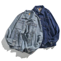 Fashion Mens Flight Denim Jacket Patchwork Pocket Vintage Washed Jean Jacket Slim Fit Oversize Biker Denim Jacket For Male
