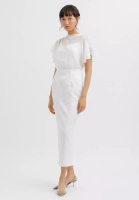 Cloth Inc High Neck Drapery Sleeve Midi Dress in White