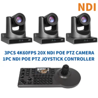 3pcs 4K60 PTZ NDI Camera 20X Zoom with PoE HDMI/SDI/USB/IP Live Streaming PTZ Camera and 1pcs NDI IP POE PTZ Camera Controller