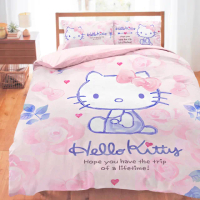 【享夢城堡】天絲卡通三件式床包兩用被套組(單人床包雙人兩用被-HELLO KITTY 粉色浪漫-粉)