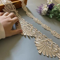 2 Yards Embroidery Beige Flower Lace Ribbon Trims for Sofa Curtain Trimmings Dress Costumes Applique Fabric DIY 10 cm 3.5 cm Hot