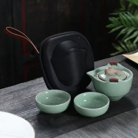 Portable Ge Kiln Ceramic Travel Tea Set 1 Teapot 2 Teacup Car Mounted Tea Set Gaiwan Cups and Mugs Yixing Kettle Cute Cup Pot