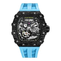 Jam Tangan Pria Tsar Bomba Elemental TB8208CF-41 Automatic Carbon Fiber Bezel Light Blue Rubber Stra