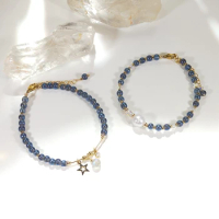 Lii Ji Blue Aurora Quartz 4mm American 14K Gold Filled Charms Handmade Bracelet