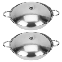Stainless Steel Griddle Small Cooking Pots Kitchen Hot Handle Thicken Pan Wok Lid