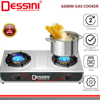 DESSINI ITALY Auto Ignition Gas Cooker Propane LPG Hob 2 Burner Cooktop Tabletop Stainless Steel Sto