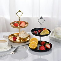 歐式輕奢雙層圓形串盤 鐵盤 展示 蛋糕台 甜品台 水果盤 首飾收納【BlueCat】【RI2910】