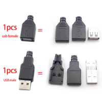 3 in 1 USB DIY Connector Mini USB Connector Type A 2.0 USB Male Female soldering 4 Pin Plug Socket Connector With Black Cover