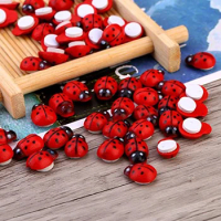 Mini Pine Wooden Ladybug Sponge Self-adhesive Stickers, Fairy Figurine, Miniature Garden, Dollhouse Christmas Decor, 100Pcs per