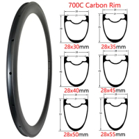 Road Bike Carbon Rims Internal Width 19mm Tubeless UD 3K 12K Matte Glossy Customizable 28mm Width 700C Carbon Bicycle Wheel
