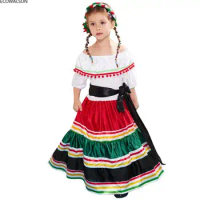 ecowalson Girls Amazing Jalisco Traditional Guadalajara Mexican Folk Dancer Costume Mexico dress lace kid children