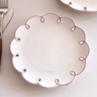 【渥思】復古波浪浮雕甜點盤-粉紫(盤子.碗盤.餐具.水果盤.點心盤.蛋糕盤)
