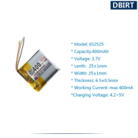 400mAh 3 Wires 652525 NTC Drive Recorder Instrument Battery( Diemension: 25mm Lenth * 25mm Width * 6.5mm Thickness ))