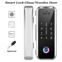 Smart Glass Lock Biometric Fingerprint Smart Lock Wooden Door Lock Remote Control Lock Digital Lock Swing Door
