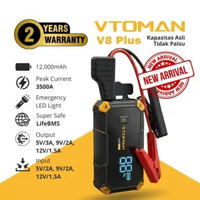 Vtoman V8 PLUS 12000mAH Jumper Aki Mobil Dan Motor, Jump Starter Powerbank Portable Car jumper aki p