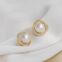 Trendy Unusual Geometric Whirlpool Shape Pearl Clip on Earrings for Woman Non Pierced Exquisite Fashion Jewelry Party
