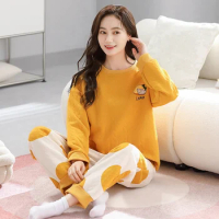 2023 New Winter Plus Size Long Sleeve Thick Warm Pajama Sets for Women Korean Loose Sleepwear Homewear Pijama Mujer Home Clothes