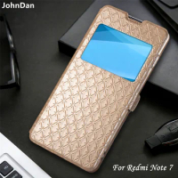 Window Leather Case For Xiaomi Redmi Note 7 Pro Bling Glitter Flip Book Case On For Red Mi Note 7 Wallet Card Fold Stand Case