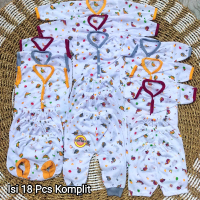 paket hemat ekonomis 18 pcs baju bayi 0-3 bulan putih bis motif