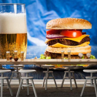 Papel de parede Beer Hamburger Highball glass Food photo 3d wallpaper,fast food shop restaurant dining room kitchen bar murals