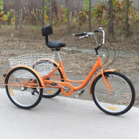 24 inch pedal tricycle SHIMANO transmission kit human powered tricycle with vegetable basket 7 speed elderly tricycle