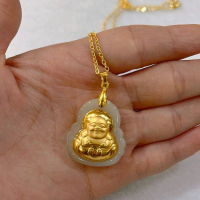 Kalung Liontin Buddha Maitreya Hetian Jade Gold  / Liontin Buddha Maitreya + Tali Rantai Kalung Warn