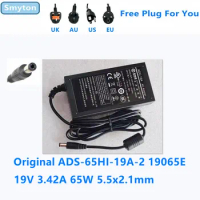 Original AC Adapter Charger For HOIOTO 19V 3.42A 65W 5.5x2.1mm ADS-65HI-19A-2 19065E ADC-19A Switching Power Supply