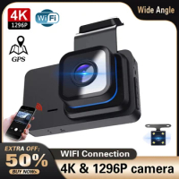 Car DVR Dashcam Wifi GPS 3" IPS 4K&amp;1296P Dual Lens Rear View Dash Cam Auto Registrator Camera Video Recorder 24H Parking Monitor